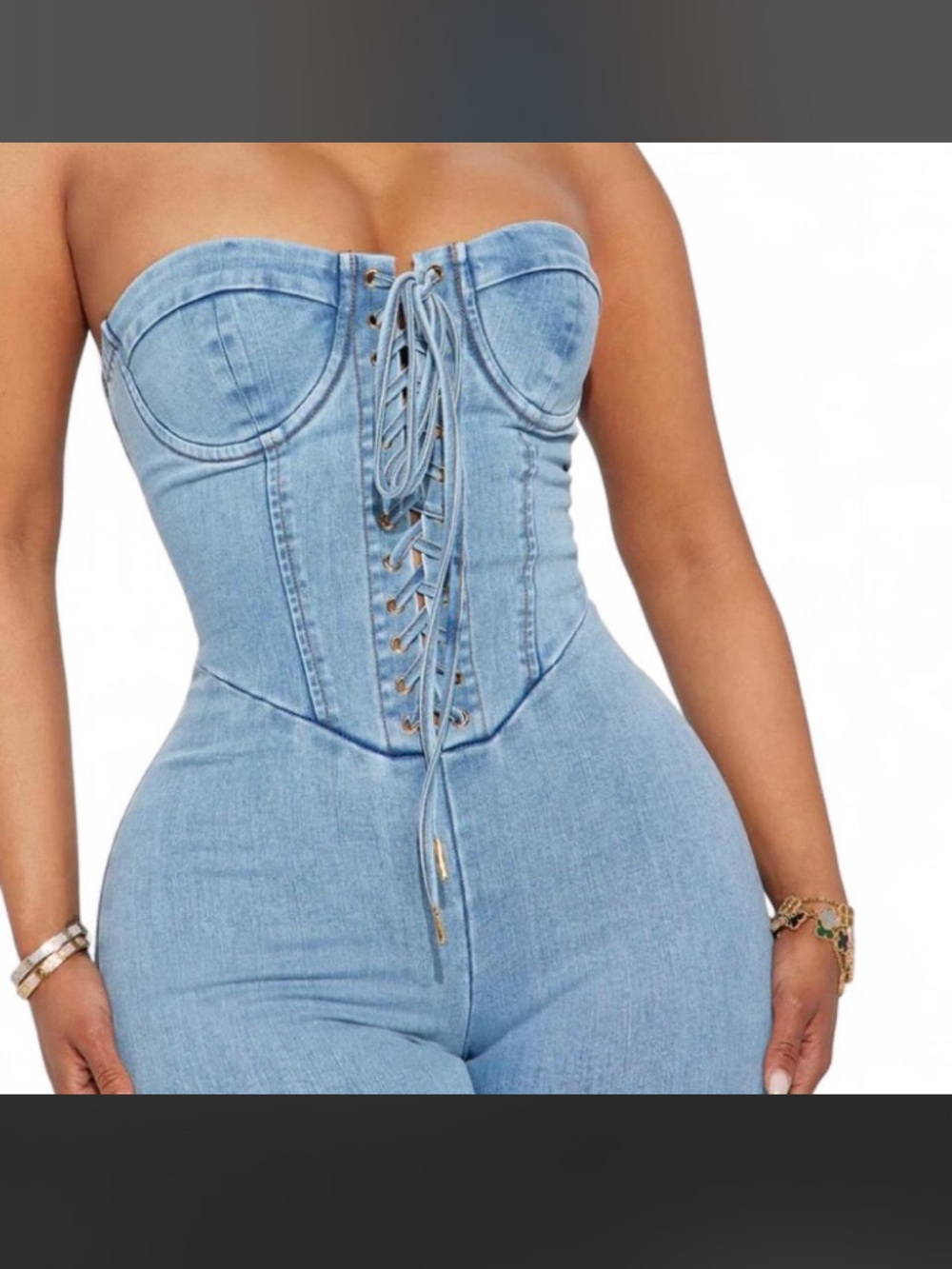 Light Wash Denim Corset Jumpsuit - Picture 3 of 3